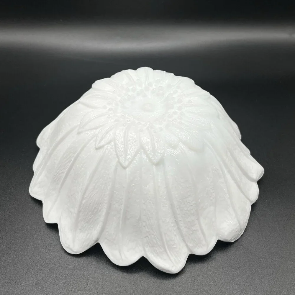 VTG Indiana Milk Glass Sunflower Bowl White Scalloped Floral Candy Dish MCM